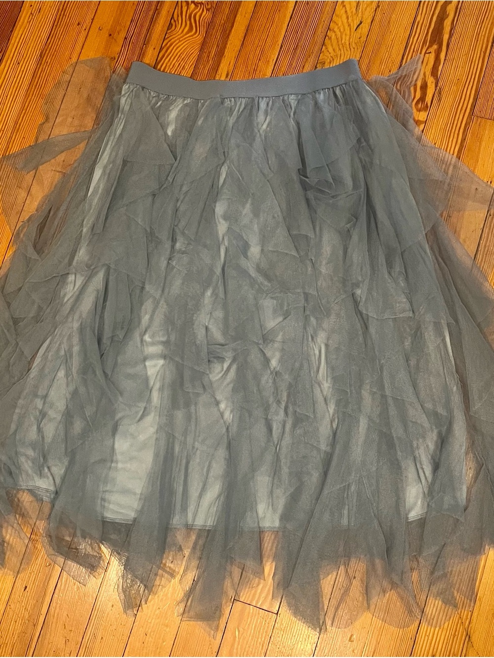 Blue Tulle Ruffle Elastic Waist Maxi Skirt Size XL